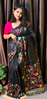 Suto Woven Berhampuri Art Silk Saree(Black)