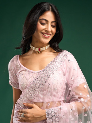 KASEE Embroidered Bollywood Net Saree(Purple)