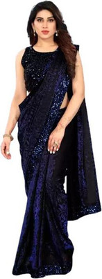 ASHIRWAD Embroidered Banarasi Lycra Blend Saree(Blue)