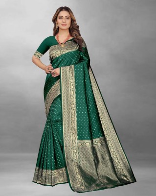 Satika Riti Self Design, Polka Print Banarasi Art Silk, Jacquard Saree(Dark Green)