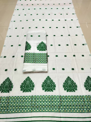 white desert Self Design Mekhela Chador Cotton Silk Saree(White)
