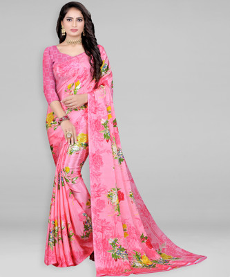 Leelavati Printed Daily Wear Crepe Saree(Pink)