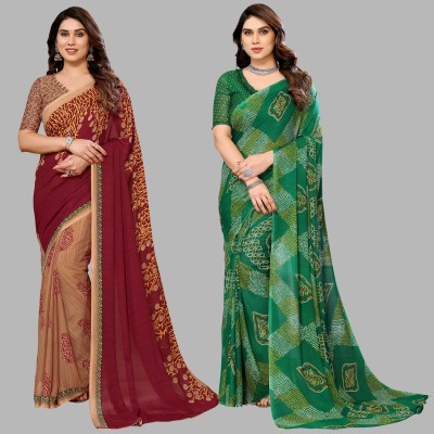 kashvi sarees Printed Daily Wear Georgette Saree(Pack of 2, Beige, Maroon, Green)