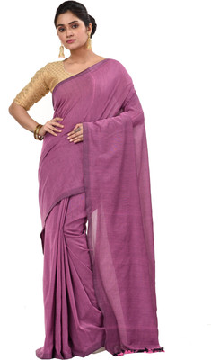 DipDiya Solid/Plain Handloom Pure Cotton Saree(Purple)