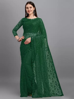 nilkanth Self Design Bollywood Net Saree(Green)
