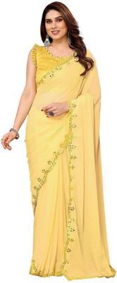 RAJESHWAR FASHION Embroidered Bollywood Georgette Saree(Yellow)