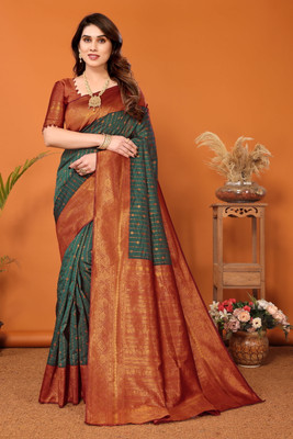 HITESH ENTERPRISE Self Design Banarasi Tussar Silk Saree(Dark Green)