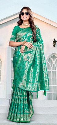 Navritis Woven, Self Design Banarasi Pure Silk Saree(Green)