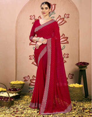 Satrani Printed Bollywood Georgette Saree(Red)