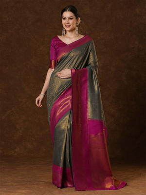Tasrika Woven Kanjivaram Silk Blend Saree(Grey)