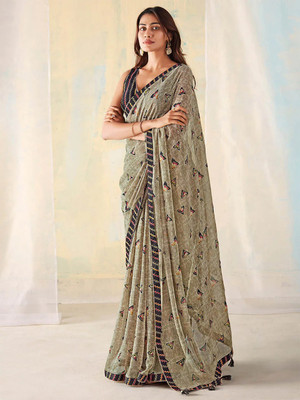 BLEESBURY Dyed Bollywood Georgette Saree(Brown)
