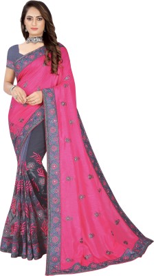 ZENBLAZE Self Design Bollywood Silk Blend, Net Saree(Pink)