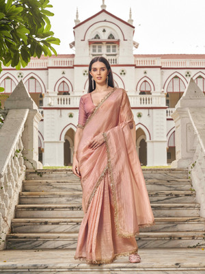 Tikhi Imli Solid/Plain Bollywood Organza Saree(Pink)