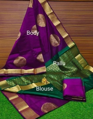JIADIA Woven Kanjivaram Pure Silk, Art Silk Saree(Purple, Green)