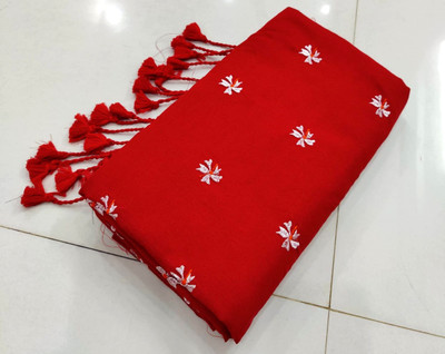 RIDDHIMAN FASHION Floral Print Handloom Pure Cotton Saree(Red)