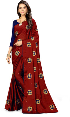 KAVINDI Embroidered Bollywood Silk Blend Saree(Maroon)