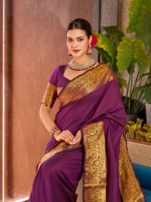 SUDIPTA Woven Banarasi Pure Silk Saree(Magenta)