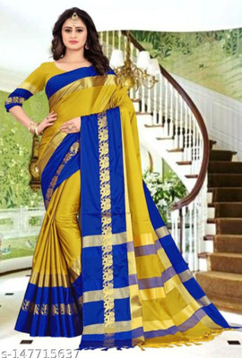 Hashir textile Woven Paithani Cotton Silk Saree(Gold)