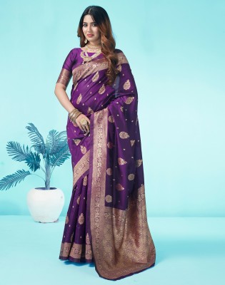 Divastri Woven, Self Design, Embellished Banarasi Art Silk Saree(Purple, Gold)