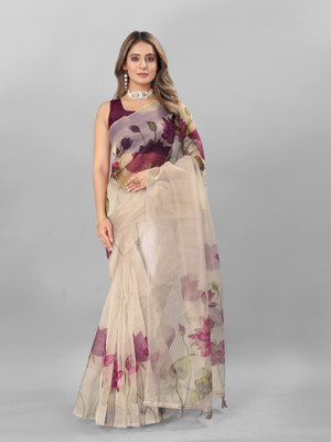 Aumki Digital Print Bollywood Organza Saree(Purple)