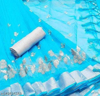 Sayal Creation Self Design Daily Wear Cotton Linen Saree(Blue)