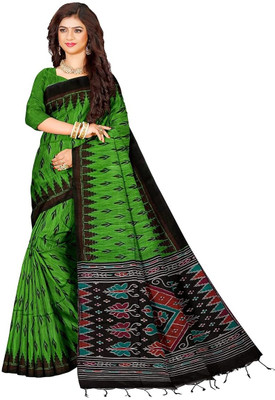 Joyguru Textile Printed Sambalpuri Pure Cotton Saree(Green)