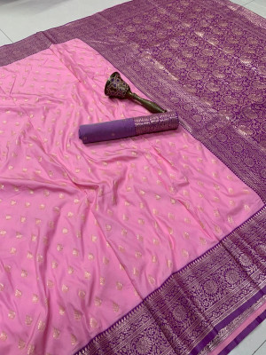 Tasrika Printed Kanjivaram Silk Blend Saree(Pink, Purple)