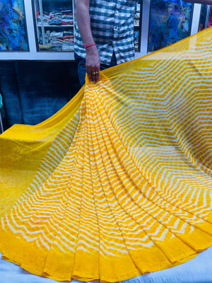 WILLMAKE Printed Bollywood Georgette Saree(Yellow)