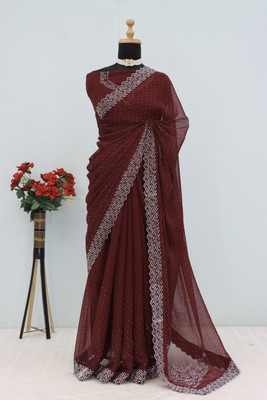 VarniRaaj Fashion Embellished Bollywood Organza Saree(Maroon)