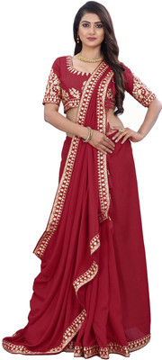 Mactos Embroidered Bollywood Silk Blend Saree(Maroon)