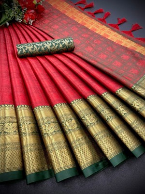 SHWENILA Self Design Banarasi Cotton Silk Saree(Red)