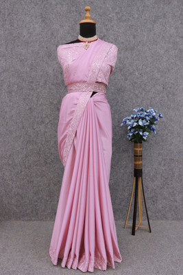 Mionas Embroidered Bollywood Chiffon Saree(Pink)