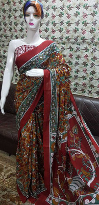 HouseOfCommon Hand Painted Handloom Pure Cotton Saree(Multicolor)