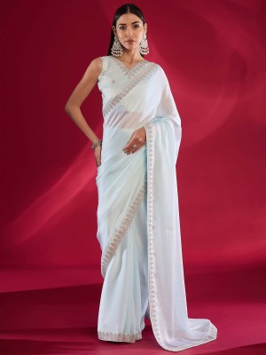 Sareemall Embellished Bollywood Satin Saree(Light Blue)