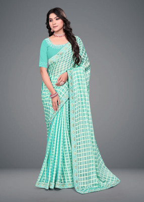 MAN PRIYA TRENDZ Printed Bollywood Georgette Saree(Light Blue)