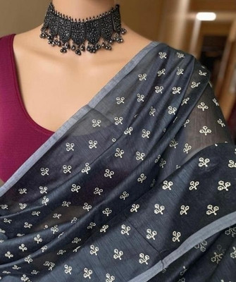 PIYA DESIGNER Hand Painted Handloom Chanderi Saree(Grey)