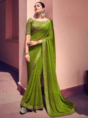 MAVTAR01 Printed Assam Silk Georgette Saree(Green)