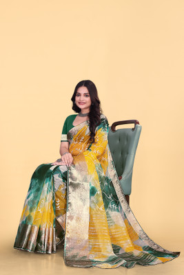Aarunika SST Solid/Plain Bollywood Organza Saree(Green)