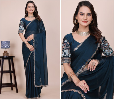 K 5 FASHION Embellished Bollywood Georgette Saree(Light Blue)