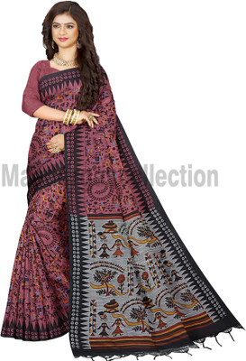 maadurga Printed Madhubani Cotton Blend Saree(Multicolor)