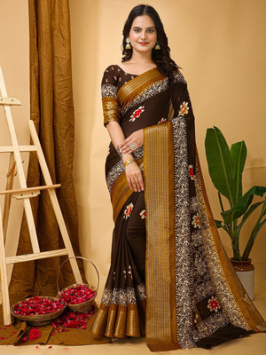 Anouk Rustic Printed Chinnalapattu Silk Blend Saree(Brown)