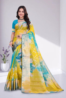 Aarunika MNT Solid/Plain Bollywood Organza Saree(Light Blue)