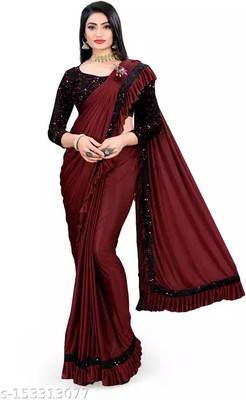 Radhe Fashion Embellished Bollywood Lycra Blend Saree(Maroon)