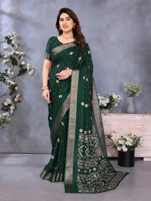 SuperLaxmi Printed Bandhani Art Silk, Silk Blend Saree(Dark Green)