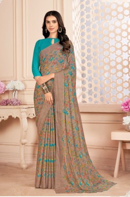 The Fashion Attire Floral Print Bollywood Chiffon Saree(Beige)