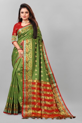 rangbhakti Self Design, Paisley Banarasi Cotton Blend, Cotton Silk Saree(Green)