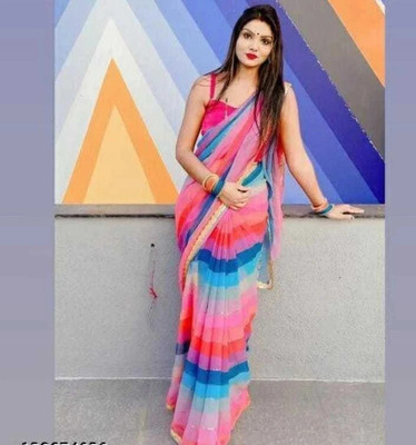krina fashion Blocked Printed Bollywood Georgette Saree(Multicolor)