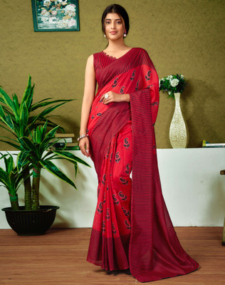 SIRIL Floral Print, Geometric Print, Printed Sambalpuri Chanderi, Cotton Blend Saree(Red)
