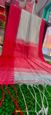 sdn Temple Border, Solid/Plain Handloom Cotton Silk Saree(White)