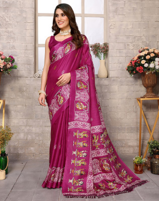 YASHIKA Printed Mysore Art Silk Saree(Purple)